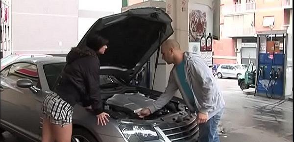  Nice young brunette fucked by mechanic